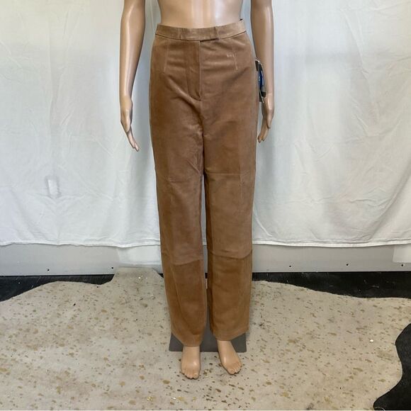 NEW AR BERNARDO Nutmeg Brown Genuine Leather Suede Stright Trousers Pants 8 - Picture 2 of 16